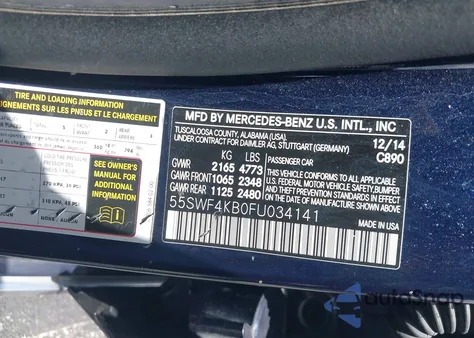 2015 Mercedes-Benz C 300 4Matic/Luxury 4Matic/Sport 4Matic from USA, damaged, VIN 55SWF4KB0FU034141